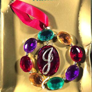 Trifari Christmas Ornament Red Ribbon Box holiday personalized gift monogram J
